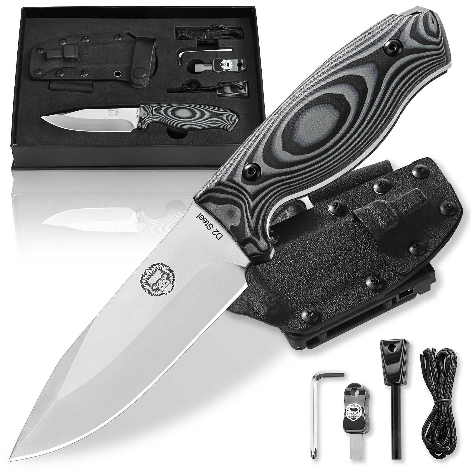 "The Silverback" Full Tang D2 Survival Camping Knife